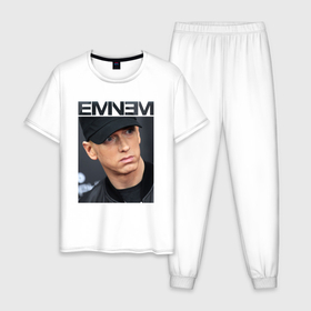 Мужская пижама хлопок с принтом Eminem фото в Новосибирске, 100% хлопок | брюки и футболка прямого кроя, без карманов, на брюках мягкая резинка на поясе и по низу штанин
 | Тематика изображения на принте: eminem | rap | зарубежный реп | реп | фото | эминем