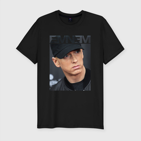 Мужская футболка хлопок Slim с принтом Eminem фото в Новосибирске, 92% хлопок, 8% лайкра | приталенный силуэт, круглый вырез ворота, длина до линии бедра, короткий рукав | Тематика изображения на принте: eminem | rap | зарубежный реп | реп | фото | эминем