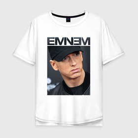 Мужская футболка хлопок Oversize с принтом Eminem фото в Новосибирске, 100% хлопок | свободный крой, круглый ворот, “спинка” длиннее передней части | Тематика изображения на принте: eminem | rap | зарубежный реп | реп | фото | эминем