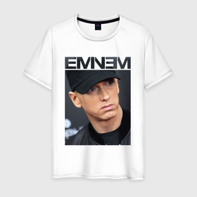 Мужская футболка хлопок с принтом Eminem фото в Новосибирске, 100% хлопок | прямой крой, круглый вырез горловины, длина до линии бедер, слегка спущенное плечо. | Тематика изображения на принте: eminem | rap | зарубежный реп | реп | фото | эминем