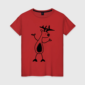 Женская футболка хлопок с принтом Танцующий лось в Новосибирске, 100% хлопок | прямой крой, круглый вырез горловины, длина до линии бедер, слегка спущенное плечо | для детей | животные | звери | имя | интернет приколы | лось | любовь | мем | модный принт | новый мем | подарок | прикол | прикольный принт | принт | просто лось | тренд | футболка