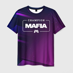 Мужская футболка 3D с принтом Mafia Gaming Champion: рамка с лого и джойстиком на неоновом фоне , 100% полиэфир | прямой крой, круглый вырез горловины, длина до линии бедер | champion | logo | mafia | игра | игры | краска | лого | логотип | мафия | символ