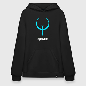 Худи SuperOversize хлопок с принтом Символ Quake в неоновых цветах в Санкт-Петербурге, 70% хлопок, 30% полиэстер, мягкий начес внутри | карман-кенгуру, эластичная резинка на манжетах и по нижней кромке, двухслойный капюшон
 | logo | neon | quake | игра | игры | квейк | лого | логотип | неон | символ