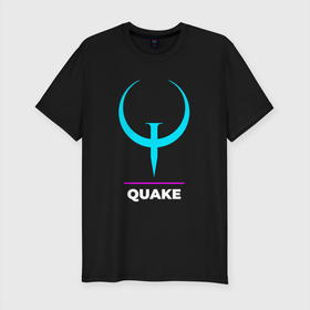Мужская футболка хлопок Slim с принтом Символ Quake в неоновых цветах в Новосибирске, 92% хлопок, 8% лайкра | приталенный силуэт, круглый вырез ворота, длина до линии бедра, короткий рукав | logo | neon | quake | игра | игры | квейк | лого | логотип | неон | символ