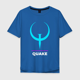 Мужская футболка хлопок Oversize с принтом Символ Quake в неоновых цветах в Кировске, 100% хлопок | свободный крой, круглый ворот, “спинка” длиннее передней части | logo | neon | quake | игра | игры | квейк | лого | логотип | неон | символ