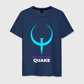 Мужская футболка хлопок с принтом Символ Quake в неоновых цветах в Тюмени, 100% хлопок | прямой крой, круглый вырез горловины, длина до линии бедер, слегка спущенное плечо. | logo | neon | quake | игра | игры | квейк | лого | логотип | неон | символ