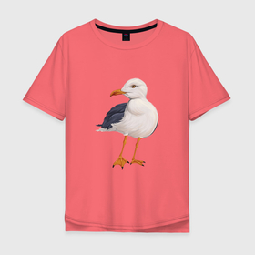 Мужская футболка хлопок Oversize с принтом Белая чайка в Белгороде, 100% хлопок | свободный крой, круглый ворот, “спинка” длиннее передней части | белая | белая птица | белая чайка | птица | чайка