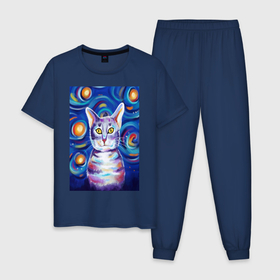 Мужская пижама хлопок с принтом Кот  Ван Кот , 100% хлопок | брюки и футболка прямого кроя, без карманов, на брюках мягкая резинка на поясе и по низу штанин
 | ван гог | ван кот | кот | коты | цветное