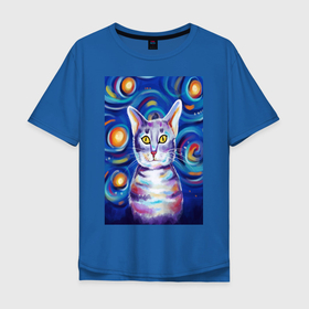 Мужская футболка хлопок Oversize с принтом Кот  Ван Кот в Санкт-Петербурге, 100% хлопок | свободный крой, круглый ворот, “спинка” длиннее передней части | ван гог | ван кот | кот | коты | цветное