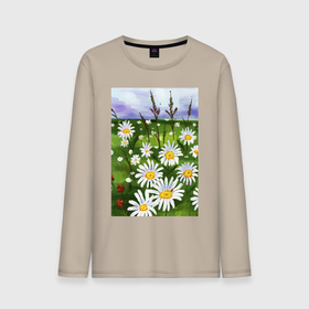 Мужской лонгслив хлопок с принтом Поле с ромашками в Тюмени, 100% хлопок |  | одуванчики | поле | поле одуванчиков | природа | цветы