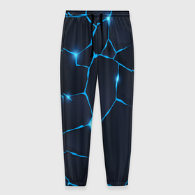 Мужские брюки 3D с принтом Синие разломы в Тюмени, 100% полиэстер | манжеты по низу, эластичный пояс регулируется шнурком, по бокам два кармана без застежек, внутренняя часть кармана из мелкой сетки | абстратное | линии | молния | разломы | синие