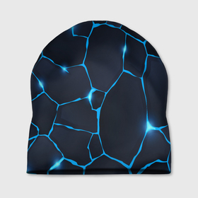 Шапка 3D с принтом Синие разломы в Санкт-Петербурге, 100% полиэстер | универсальный размер, печать по всей поверхности изделия | абстратное | линии | молния | разломы | синие