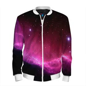 Мужской бомбер 3D с принтом Night Nebula в Курске, 100% полиэстер | застегивается на молнию, по бокам два кармана без застежек, по низу бомбера и на воротнике - эластичная резинка | Тематика изображения на принте: звезды | космос | млечный путь | небо | ночь | розовый | темный