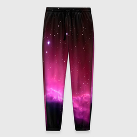 Мужские брюки 3D с принтом Night Nebula в Санкт-Петербурге, 100% полиэстер | манжеты по низу, эластичный пояс регулируется шнурком, по бокам два кармана без застежек, внутренняя часть кармана из мелкой сетки | звезды | космос | млечный путь | небо | ночь | розовый | темный
