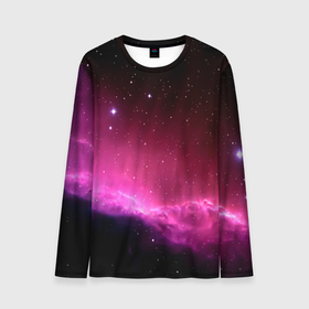 Мужской лонгслив 3D с принтом Night Nebula в Тюмени, 100% полиэстер | длинные рукава, круглый вырез горловины, полуприлегающий силуэт | звезды | космос | млечный путь | небо | ночь | розовый | темный