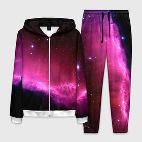 Мужской костюм 3D с принтом Night Nebula в Тюмени, 100% полиэстер | Манжеты и пояс оформлены тканевой резинкой, двухслойный капюшон со шнурком для регулировки, карманы спереди | звезды | космос | млечный путь | небо | ночь | розовый | темный