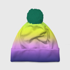 Шапка 3D c помпоном с принтом Разноцветный размытый фон градиент в Санкт-Петербурге, 100% полиэстер | универсальный размер, печать по всей поверхности изделия | gradient | striped | turquoise | violet | бирюзовый | градиент | желтый | полосатый градиент | фиолетовый