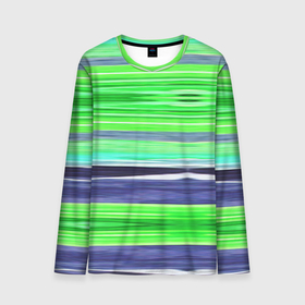 Мужской лонгслив 3D с принтом Сине зеленые абстрактные полосы , 100% полиэстер | длинные рукава, круглый вырез горловины, полуприлегающий силуэт | green | stripes | абстрактные полосы | зеленый | полосатый узор | синий