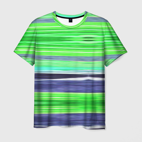 Мужская футболка 3D с принтом Сине зеленые абстрактные полосы в Белгороде, 100% полиэфир | прямой крой, круглый вырез горловины, длина до линии бедер | green | stripes | абстрактные полосы | зеленый | полосатый узор | синий