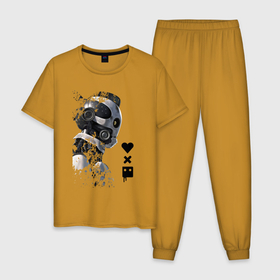 Мужская пижама хлопок с принтом xbot 4000 в профиль с лого в Петрозаводске, 100% хлопок | брюки и футболка прямого кроя, без карманов, на брюках мягкая резинка на поясе и по низу штанин
 | ldr | pop art | robots