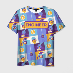 Мужская футболка 3D с принтом Инженер паттерн в Петрозаводске, 100% полиэфир | прямой крой, круглый вырез горловины, длина до линии бедер | engineer | engineering | it | айти | айтишник | инженер | инженерия | технарь