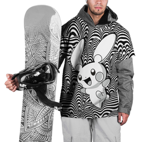 Накидка на куртку 3D с принтом Пикачу на психоделическом фоне в Санкт-Петербурге, 100% полиэстер |  | аниме | волны | пикачу | покемон | психоделика | черно белое