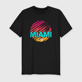 Мужская футболка хлопок Slim с принтом Майами Флорида , 92% хлопок, 8% лайкра | приталенный силуэт, круглый вырез ворота, длина до линии бедра, короткий рукав | florida | miami | usa | майами | пляж | сша | флорида