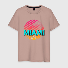Мужская футболка хлопок с принтом Майами Флорида в Кировске, 100% хлопок | прямой крой, круглый вырез горловины, длина до линии бедер, слегка спущенное плечо. | florida | miami | usa | майами | пляж | сша | флорида