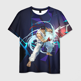 Мужская футболка 3D с принтом Рю Street Fighter , 100% полиэфир | прямой крой, круглый вырез горловины, длина до линии бедер | ryu | street fighter | аниме | боец | видеоигра | рю | японец