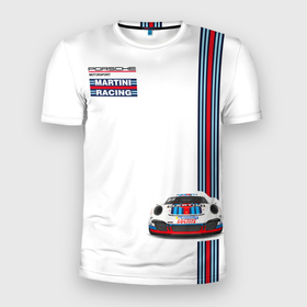 Мужская футболка 3D Slim с принтом Porsche Martini Racing в Петрозаводске, 100% полиэстер с улучшенными характеристиками | приталенный силуэт, круглая горловина, широкие плечи, сужается к линии бедра | martini | porsche | racing | tag heur | автогонки | гонка | гонки | гоночный | машина