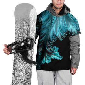 Накидка на куртку 3D с принтом Черный с голубым неоновый фрактал | Ледяная абстракция в Петрозаводске, 100% полиэстер |  | абстракция | геометрия | зимний | ледяной | неон | фрактал | холодный | черный