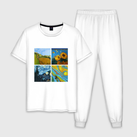 Мужская пижама хлопок с принтом ИИ рисует как Ван Гог в Екатеринбурге, 100% хлопок | брюки и футболка прямого кроя, без карманов, на брюках мягкая резинка на поясе и по низу штанин
 | ii | van gogh | живопись | искусственный интеллект | картина | краска | технологии | художник