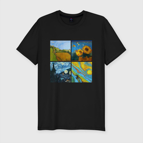 Мужская футболка хлопок Slim с принтом ИИ рисует как Ван Гог в Кировске, 92% хлопок, 8% лайкра | приталенный силуэт, круглый вырез ворота, длина до линии бедра, короткий рукав | ii | van gogh | живопись | искусственный интеллект | картина | краска | технологии | художник