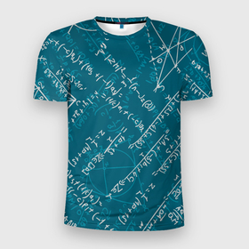 Мужская футболка 3D Slim с принтом Geometry theme в Новосибирске, 100% полиэстер с улучшенными характеристиками | приталенный силуэт, круглая горловина, широкие плечи, сужается к линии бедра | геометрия | любимый школьный предмет | математика | мел | точные науки