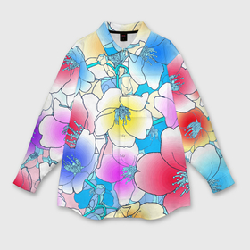 Женская рубашка oversize 3D с принтом Летний цветочный паттерн   лето в Екатеринбурге,  |  | color | fashion | flowers | neon | pattern | summer | лето | мода | неон | паттерн | цвет | цветы