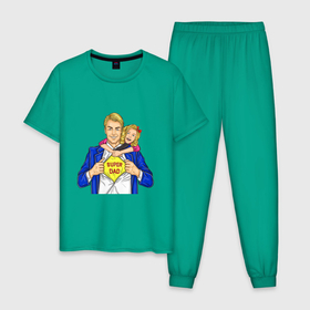 Мужская пижама хлопок с принтом SUPER FAVORITE DAD , 100% хлопок | брюки и футболка прямого кроя, без карманов, на брюках мягкая резинка на поясе и по низу штанин
 | день отцов | забавный | отец | папа | супер