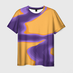 Мужская футболка 3D с принтом Фиолетовая река в Тюмени, 100% полиэфир | прямой крой, круглый вырез горловины, длина до линии бедер | абстракция | волна | песок | река | фон