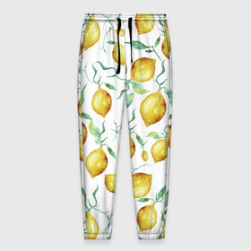 Мужские брюки 3D с принтом Лимоны Нарисованные Акварелью в Тюмени, 100% полиэстер | манжеты по низу, эластичный пояс регулируется шнурком, по бокам два кармана без застежек, внутренняя часть кармана из мелкой сетки | lemon | nature | summer | акварель | лето | лимон | нарисованые | природа | фрукты