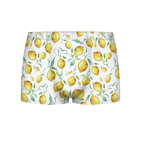 Мужские трусы 3D с принтом Лимоны Нарисованные Акварелью в Тюмени, 50% хлопок, 50% полиэстер | классическая посадка, на поясе мягкая тканевая резинка | lemon | nature | summer | акварель | лето | лимон | нарисованые | природа | фрукты