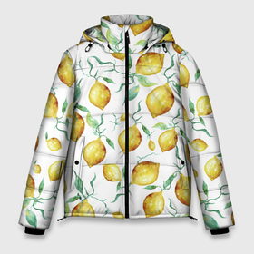 Мужская зимняя куртка 3D с принтом Лимоны Нарисованные Акварелью в Новосибирске, верх — 100% полиэстер; подкладка — 100% полиэстер; утеплитель — 100% полиэстер | длина ниже бедра, свободный силуэт Оверсайз. Есть воротник-стойка, отстегивающийся капюшон и ветрозащитная планка. 

Боковые карманы с листочкой на кнопках и внутренний карман на молнии. | Тематика изображения на принте: lemon | nature | summer | акварель | лето | лимон | нарисованые | природа | фрукты