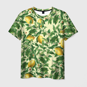 Мужская футболка 3D с принтом Лимоны На Ветках в Кировске, 100% полиэфир | прямой крой, круглый вырез горловины, длина до линии бедер | lemon | nature | summer | ветка | лето | лимон | природа | фрукты