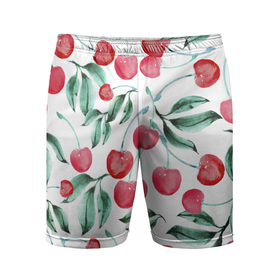 Мужские шорты спортивные с принтом Вишня Нарисованная Акварелью ,  |  | cherry | nature | summer | акварель | вишня | лето | нарисованная | природа | черешня | ягода