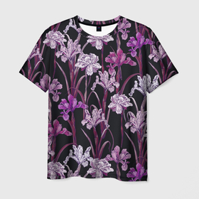 Мужская футболка 3D с принтом Цветы Фиолетовые Ирисы в Санкт-Петербурге, 100% полиэфир | прямой крой, круглый вырез горловины, длина до линии бедер | flowers | summer | букет | ирисы | лето | природа | растение | фиолетовый | флора | цветы