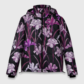 Мужская зимняя куртка 3D с принтом Цветы Фиолетовые Ирисы , верх — 100% полиэстер; подкладка — 100% полиэстер; утеплитель — 100% полиэстер | длина ниже бедра, свободный силуэт Оверсайз. Есть воротник-стойка, отстегивающийся капюшон и ветрозащитная планка. 

Боковые карманы с листочкой на кнопках и внутренний карман на молнии. | Тематика изображения на принте: flowers | summer | букет | ирисы | лето | природа | растение | фиолетовый | флора | цветы