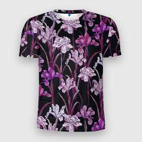 Мужская футболка 3D Slim с принтом Цветы Фиолетовые Ирисы , 100% полиэстер с улучшенными характеристиками | приталенный силуэт, круглая горловина, широкие плечи, сужается к линии бедра | Тематика изображения на принте: flowers | summer | букет | ирисы | лето | природа | растение | фиолетовый | флора | цветы