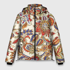 Мужская зимняя куртка 3D с принтом Цветочный винтажный орнамент в Санкт-Петербурге, верх — 100% полиэстер; подкладка — 100% полиэстер; утеплитель — 100% полиэстер | длина ниже бедра, свободный силуэт Оверсайз. Есть воротник-стойка, отстегивающийся капюшон и ветрозащитная планка. 

Боковые карманы с листочкой на кнопках и внутренний карман на молнии. | Тематика изображения на принте: fashion | flowers | ornament | vintage | винтаж | мода | орнамент | цветы