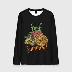 Мужской лонгслив 3D с принтом Свежее цитрусовое лето , 100% полиэстер | длинные рукава, круглый вырез горловины, полуприлегающий силуэт | fresh | fruits | summer | апельсин | витамины | грейпфрут | здоровье здоровое питание | зож | киви | лето | лимон | питание здоровое | свежее | свежесть | фрукты | цитрусы | ягоды
