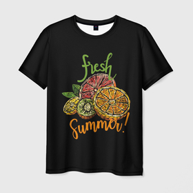 Мужская футболка 3D с принтом Свежее цитрусовое лето в Петрозаводске, 100% полиэфир | прямой крой, круглый вырез горловины, длина до линии бедер | fresh | fruits | summer | апельсин | витамины | грейпфрут | здоровье здоровое питание | зож | киви | лето | лимон | питание здоровое | свежее | свежесть | фрукты | цитрусы | ягоды
