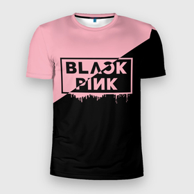 Мужская футболка 3D Slim с принтом BLACKPINK | BIG LOGO в Петрозаводске, 100% полиэстер с улучшенными характеристиками | приталенный силуэт, круглая горловина, широкие плечи, сужается к линии бедра | Тематика изображения на принте: black  pink | blackpink | jennie | jisoo | k pop | lalisa | группа | к поп | корейская группа | розовый | черный