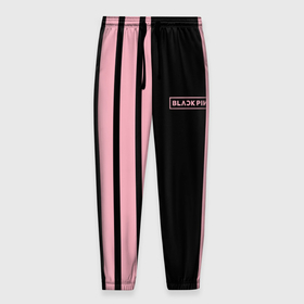 Мужские брюки 3D с принтом BLACKPINK | HALF BLACK PINK | MINI LOGO в Петрозаводске, 100% полиэстер | манжеты по низу, эластичный пояс регулируется шнурком, по бокам два кармана без застежек, внутренняя часть кармана из мелкой сетки | Тематика изображения на принте: black  pink | black pink | blackpink | jennie | jisoo | k pop | lalisa | группа | к поп | корейская группа | розовый | черный